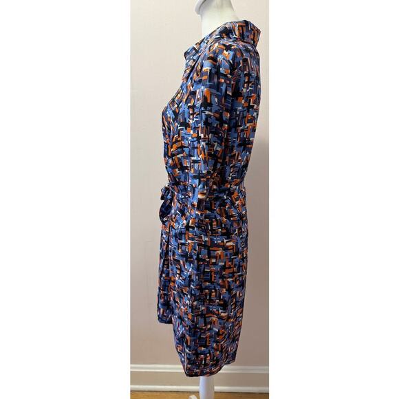 MILLY Vintage 100% Silk Abstract Patterned Button Tie Waist Shirt Dress Size 8 - Picture 3 of 6